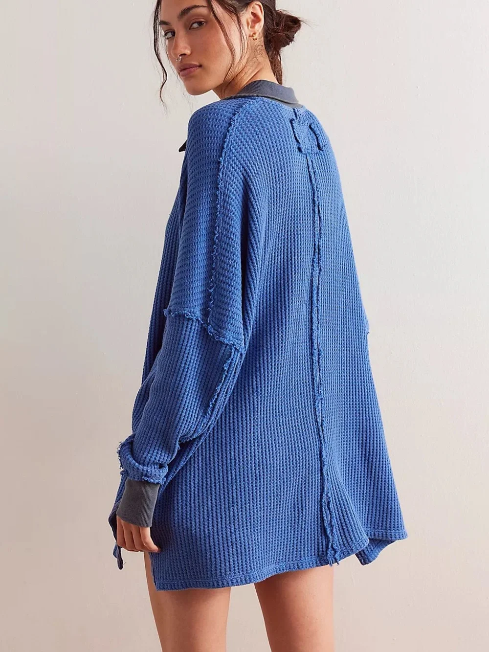 Free People We the Free Oversized Travis Polo in Dutch Blue NWT Size XS